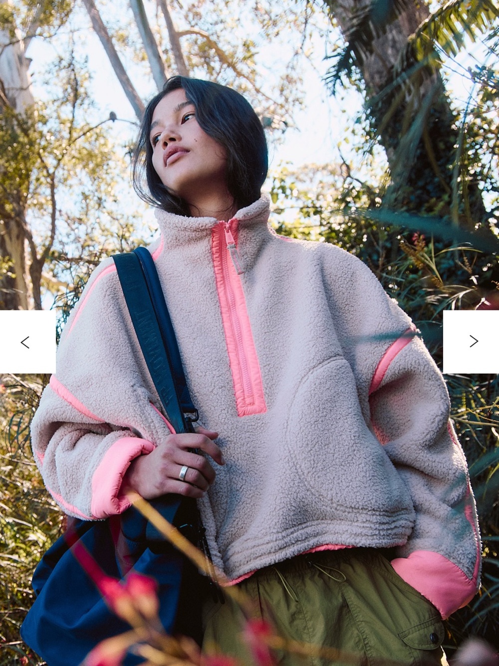 FP Movement by Free People Cream Sherpa Jacket with Pink Trim - Picture 1 of 2